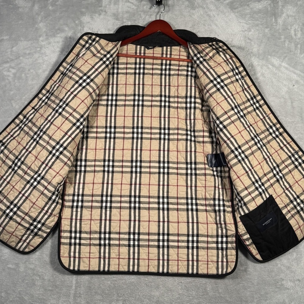 Burberry London Jacket Mens XL Black Quilted Nova Check Lined Made In England - Picture 6 of 13